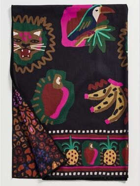 NEW RARE FARM Rio Tropycalia Towel w/ Strap Tropical Bird Leopard Fruit 39 x 59"